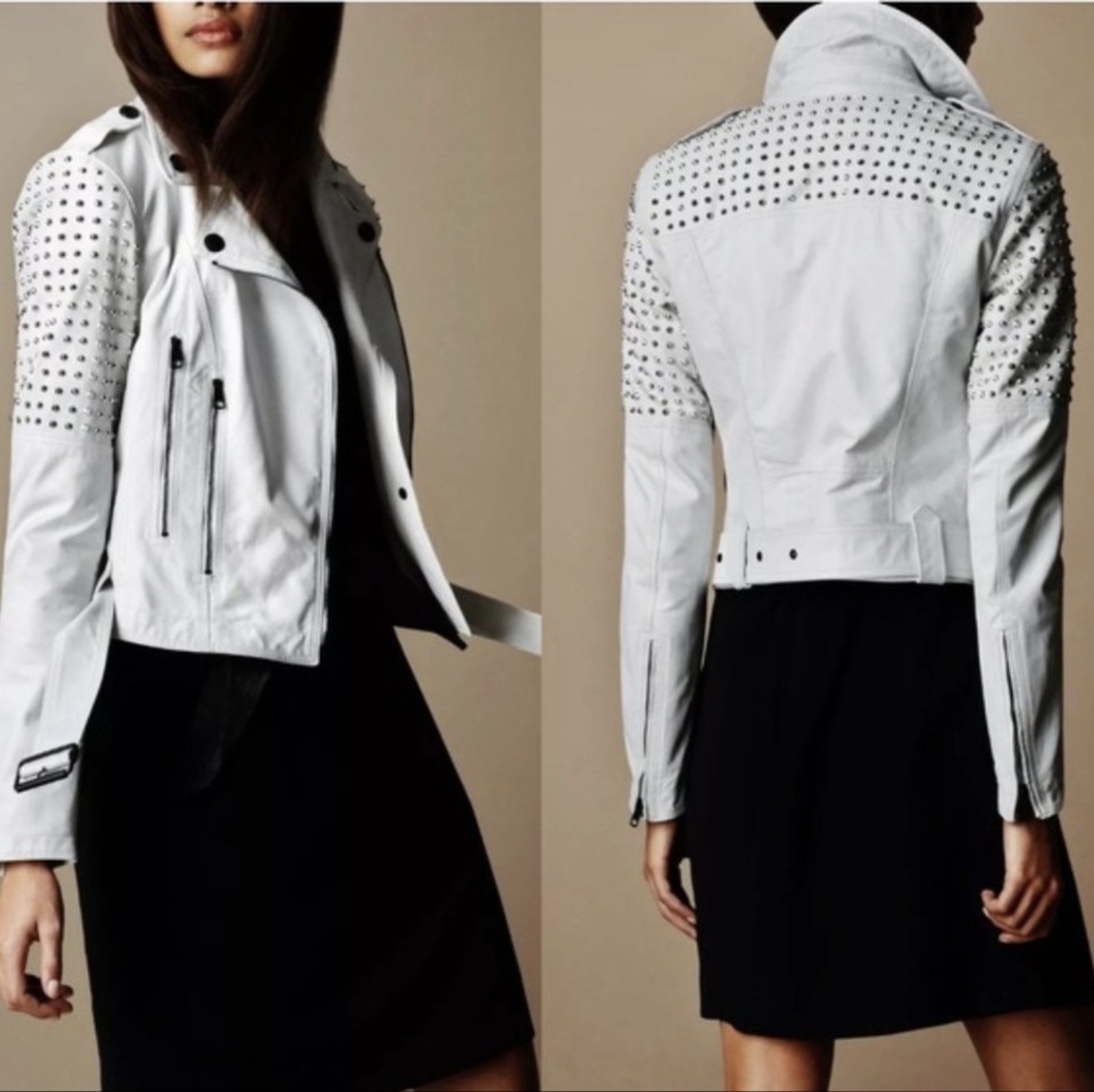 Burberry Leather Moto Biker Jacket Cropped
